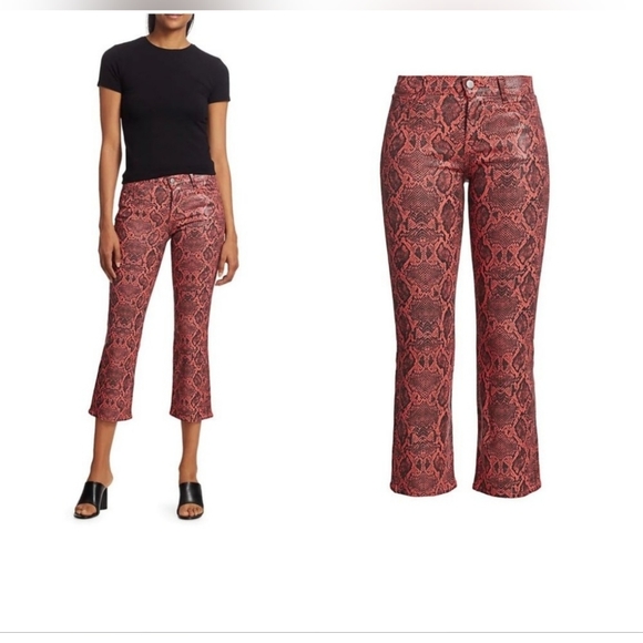 J Brand Selena Snakeskin Print Crop Bootcut Jeans Coated Kalani Boa Size 29 - Picture 3 of 12